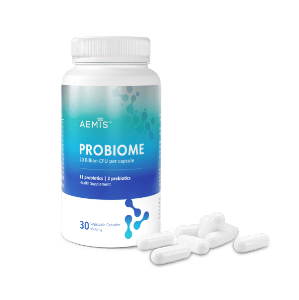 Aemis Probiome Bottle 01 withcapsules